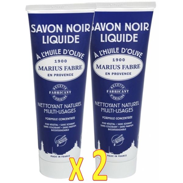 Marius Fabre - SAVON NOIR LIQUIDE à l'HUILE d'OLIVE - Nettoyant Naturel Multi-Usages - Lot de 2 Tubes de 250 ml