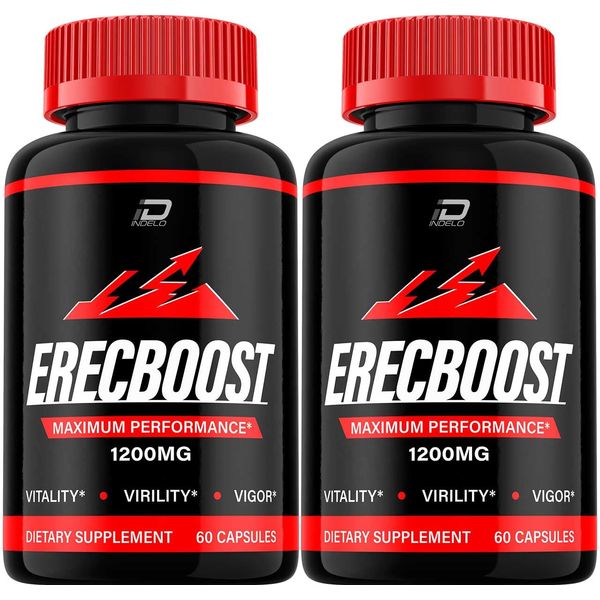 Indelo Erecboost for Men Capsules, Erecboost Vitamin Complex Pills, Official Formula, Eracboost Dietary Supplement, All Natural Support Formula Reviews (2 Pack – 120 Capsules)