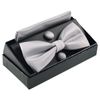 Solid Pre-tied Bow Tie Cufflinks Hanky Set for Men Neck Wear, Silver