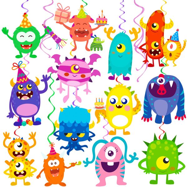 20pcs Cartoon Monster Hanging Swirls Decorations Monster Bash Birthday Party Decorations Little Monster Ceiling Streamers Decorations for Monster Birthday Party Baby Shower Supplies