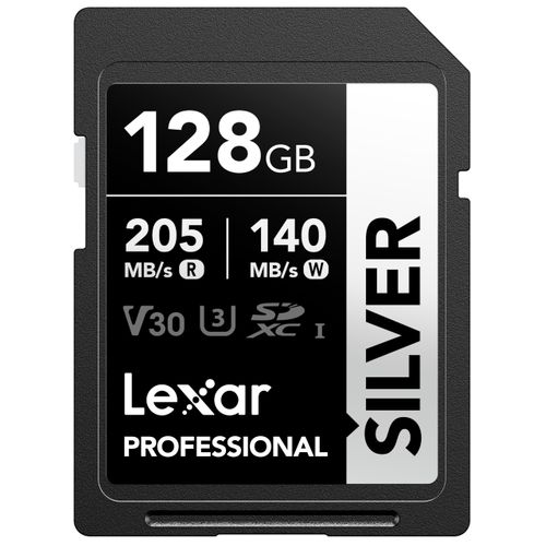 Lexar Silver SD Card 128GB, UHS-I SDXC Card 205 MB/s Read Speed, 140 MB/s Write Speed, V30, U3, C10, 4K UHD Video, SD Card Memory Card with Lexar Lifetime Data Recovery