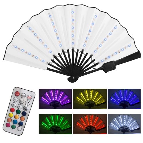 Gexmil Party LED Glowing Colorful Chinese Hand Held Folding Fan with Remote Control Stage Performance Show Light Up Fan Birthday Party Dance Gift Wedding Night Bar Club Fluorescent Props, Multicolor