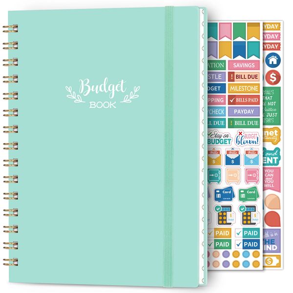 Budget Planner - Budget Book, 12 Month Undated Expense Tracker Notebook, 6.1" x 8.3", Financial Organizer/Account Book/Bill Organizer, Stickers, Pocket and Elastic Closure, Manages Your Finances