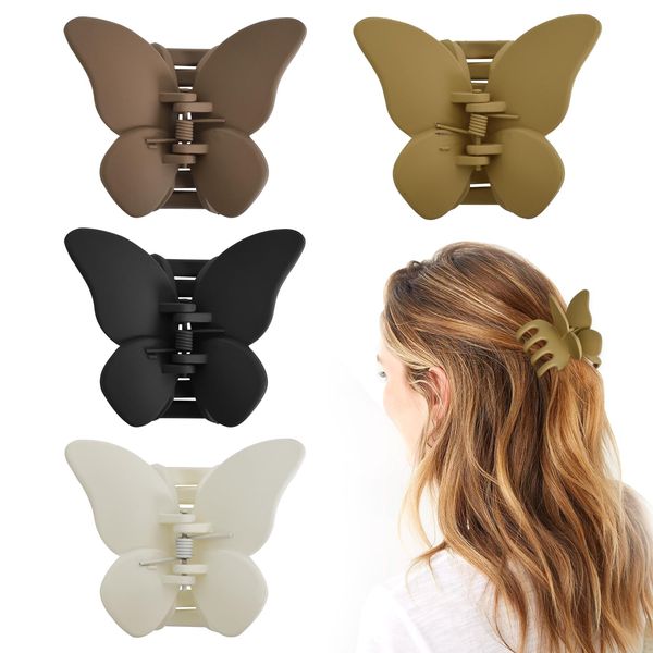 4 Stück Haarspangen, Mode Schmetterling Haarklammer Groß, Rutschfeste Mattierter Kunststoff Haar Jaw Clips, Haar-Styling-Zubehör, Haarspangen Damen für Dickes Haar, für Frauen und Mädchen, 6.5*5.5cm