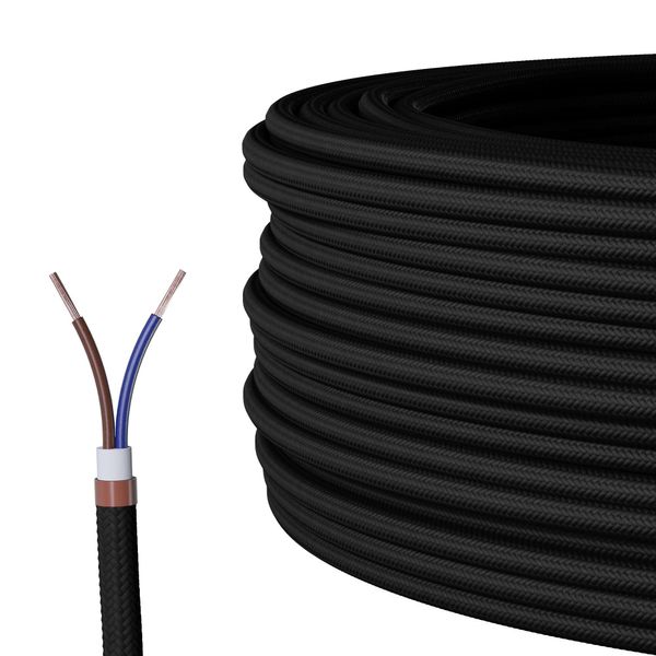 Textilkabel für Lampe, Stoffkabel 2-adrig (2x0,75mm²), Schwarz - Meterware, Preis pro Meter
