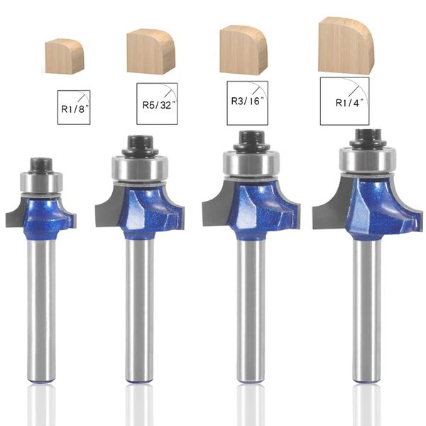 CSOOM Pro 4 Pcs Round Bit Square Face Router Bit Shaft 0.2 inch (6 mm) Carbide Trimmer, Router Bit, Router Bearing, Electric Trimmer Bit, For Carpentry