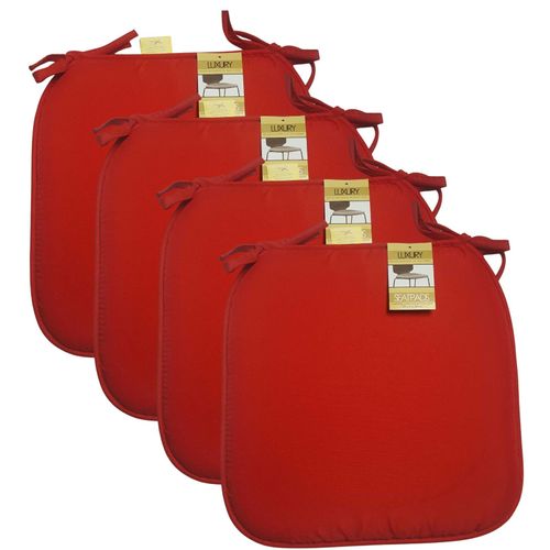 Axcent Comfort Cushion Chair Seat Pads Set of 4 Red | 38 x 38 cm, Plain Dining Chair Seat Cushion Pads with Ties for Indoor Outdoor Home Office Kitchen Garden