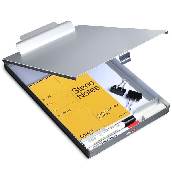 Metal Clipboard with Storage, Letter Size Form Holder Portfolio Aluminum Metal Binder with High Capacity Clip Posse Box - Surface for Legal Size Paper, for Office Business Professionals Stationer