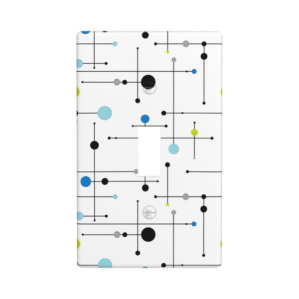 Atomic Mid Century Geometry Rustic Modern Black Decor Print Light Switch Plate Cover Plastic Wall Plates (Single Gang Toggle Switch)