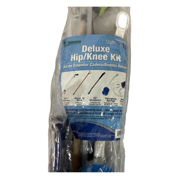 Deluxe Hip Knee Kit Every Day Essentials 5Pc Reacher Shoehorn Sponge Sock Aid