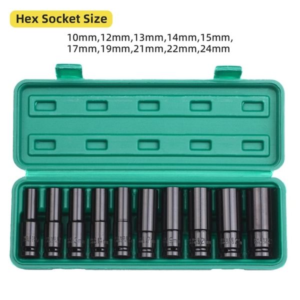 Vox Socket Long Vox Allen Wrench Connecting Rod Vox Bit Socket Deep Impact Set Hex Length Machine Shop Tool Hex High Carbon Steel Electrical Sleeves, 10 Pieces 10-24mm Electronic