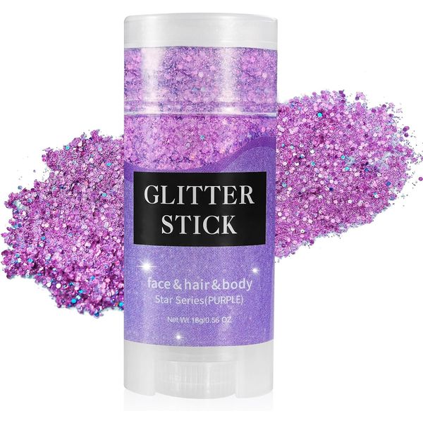 Go Ho Purple Body Glitter Stick,Rave Festival Glitter Makeup,Rotating Mermaid Face Glitter Stick,Holographic Glitter for Face/Body/Hair/Eye,Sparkling Face Glitter Makeup Body Glitter for Women