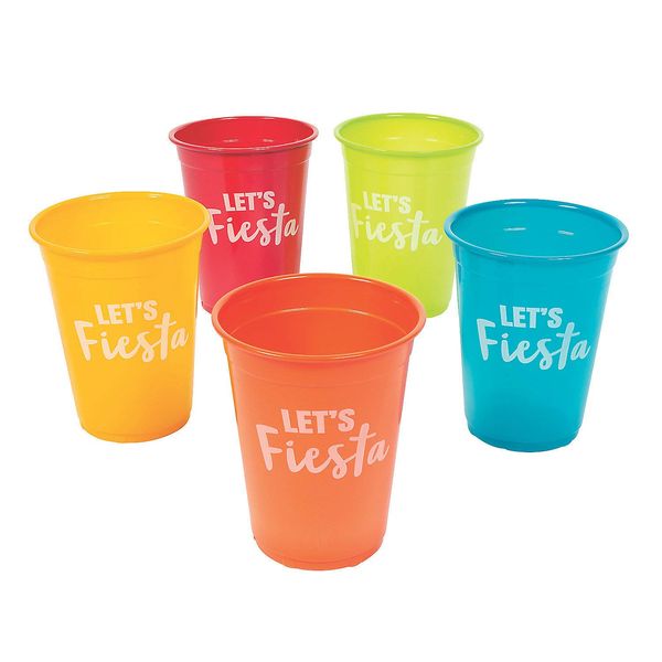 Let's Fiesta Plastic Cups - Bulk set of 50, each cup holds 16 oz - Cinco De Mayo and Party Supplies