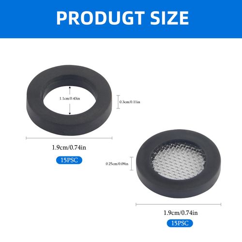 30 PCS 3/4" Shower Head Filter Gasket, 2 Types Black Faucet Washers 15 PCS Rubber Water Hose Washers & 15 PCS O-Ring Stainless Steel Screen Water Hose Gasket, Hose Net Pressure Shower Head Washer
