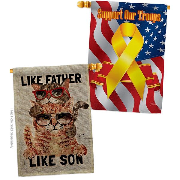 Angeleno Heritage Like Father Son Burlap House Flag Pack Cat Kitten Meow Spoiled Paw Fur Pet Nature Farm Animal Creature Support Our Troops Banner Small Garden Yard Gift Double-Sided, Made in USA