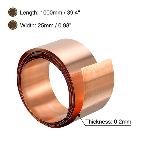 Uxcell Copper Foil Roll, 0.2x25x1000mm - Pure Copper Sheet Roll for Crafts, Electrical Repairs, Grounding