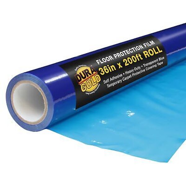 Dura-Gold Floor Protection Film, 36-inch x 200' Roll - Blue Self Adhesive Tem...