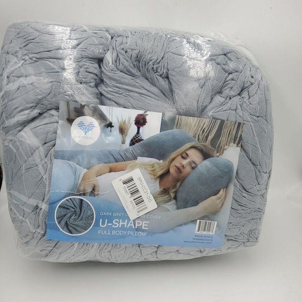 PharMeDoc Pregnancy U Shaped Full Body Maternity Pillow Grey Cooling Cover New