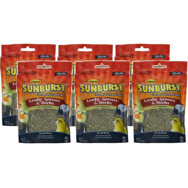 Higgins 6 Pack of Sunburst Leafy Greens & Herbs Gourmet Treats for All Birds, 1 Ounce Per Pack