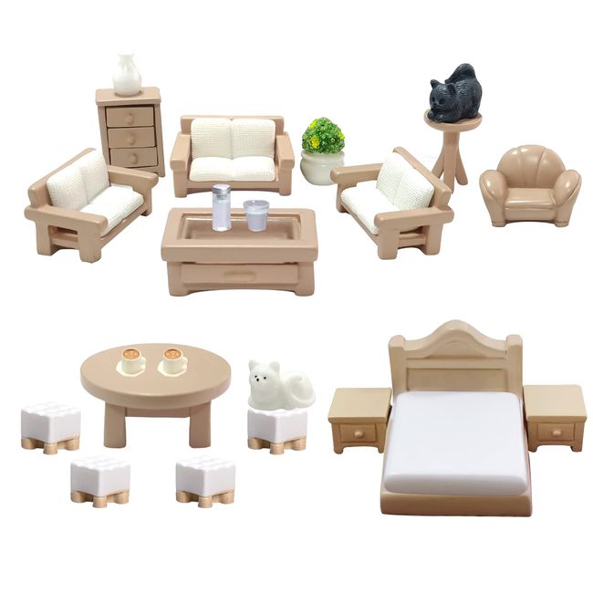 23 Pieces Dollhouse Mini Furniture Decoration Set DIY Accessories Including Dining Room Sitting Living Bedroom Toys for Baby Children Girls