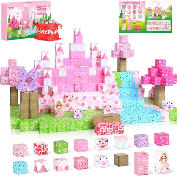 Magnetic Blocks - 100PCS Magnetic Blocks Princess Toys, Creative Building Blocks Unicorn Magnets Cubes Toys, STEM Montessori Sensory Education Toys Boys & Girls for Kids Ages 3+