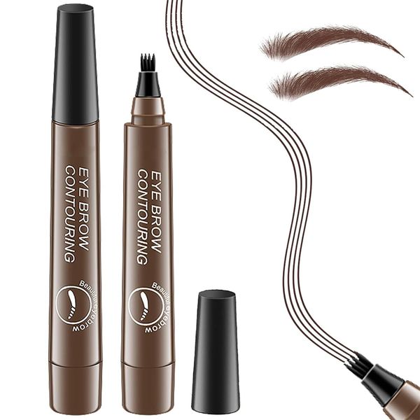 4 Point Eyebrow Pencil, Flüssiger Augenbrauenstift 4-Punkte-Augenbrauenstift, Wasserfest Schnell Trocknend und Langlebig, Natürlich Aussehende, Augenbrauenstift für Einsteiger und Profis, Dunkelbraun
