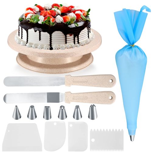 Cake Decorating Kits, Rotating Cake Turntable Tools, Cake Decorating Plates, Cake Decorate Stand Supplies Kits, with Cake Scrappers, Spatulas, Cake Piping Bags and Piping Tips