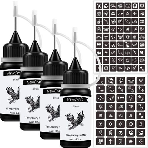 Temporary Art Painting Kit Semi Permanent Tattoo Ink Freehand Gel 103 Pcs Free Stencils, DIY Fake Freckles, Full Kit 3 Bottles