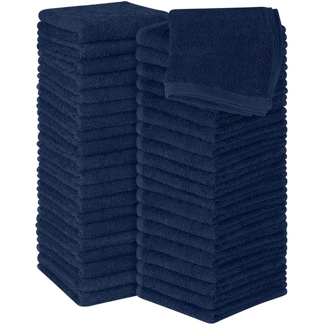 Utopia Towels Cotton Washcloths Set - 100% Ring Spun Cotton, Premium Quality Flannel Face Cloths, Highly Absorbent and Soft Feel Fingertip Towels (60 Pack, Navy)