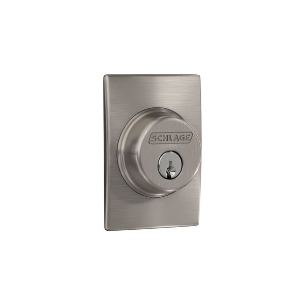 Schlage B60 N CEN 619 Deadbolt with Century Trim, Keyed 1 Side, Highest Residential Security, Satin Nickel