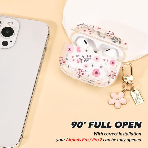 CameCosy for AirPods Pro 2nd/1st Generation Case with Pretty Keychain, Little Flowers Design for Women Clear TPU Shockproof Protective Skin Cover for AirPod Pro (2023/2022/2019)