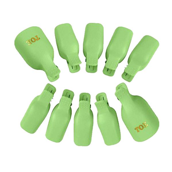 Uhat Plastic Finger Toe Nail Soak Off Cap Clips Nail Wipe Cotton Pads Double End Cuticle Pusher Scraper Gel Nail Polish Remover Tools Set (Toenail Soak Off Clips, Green)