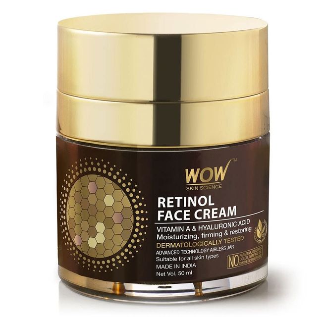 WOW Skin Science Retinol Face Cream with Hyaluronic Acid - Anti aging, Hydrating and Nourishing, Quick Absorbing - For All Skin Types - Free from Parabens, Silicones, Mineral Oil & Synthetic Fragrance - 50 ml