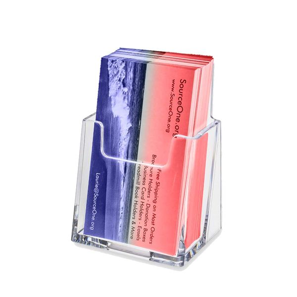 SOURCEONE.ORG Premium Vertical Clear Business Card Holder, Slant Back 10 Pack