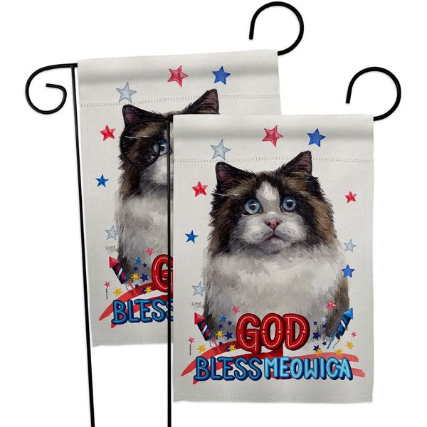 Breeze Decor Patriotic Mitted Ragdoll Garden Flag 2pcs Pack Cat Kitten Meow Spoiled Paw Fur Pet Nature Farm Animal Creature House Decoration Banner Small Yard Gift Double-Sided, Made in USA