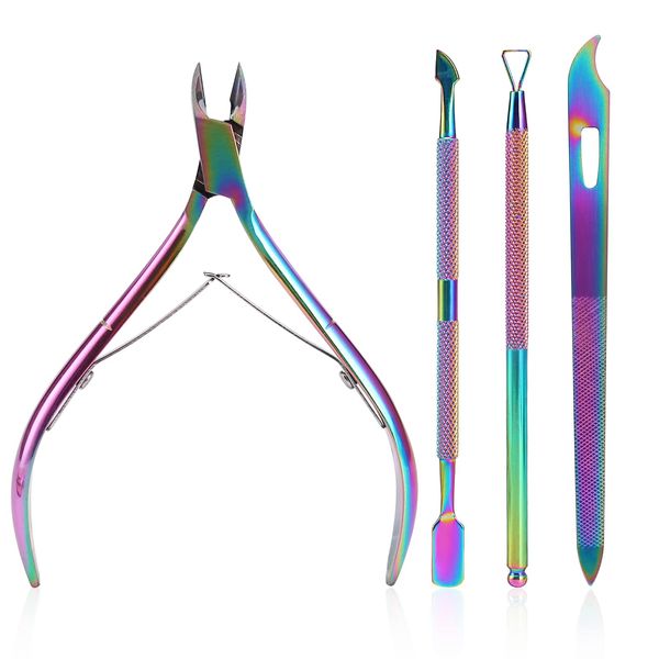 Cuticle Trimmer with Cuticle Pusher, SoHai Cuticle Remover Cutter Nipper and Triangle Cuticle Nail Pusher Peeler Scraper, Durable Dead Skin Clipper Manicure Pedicure Tools (Colorful)