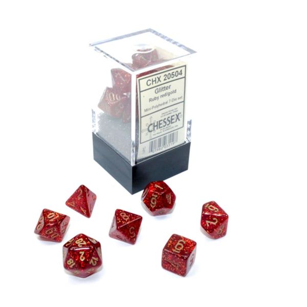 Chessex Dice Set – 10mm Glitter Red/Gold Polyhedral Dice Set – Dungeons and Dragons D&D DND TTRPG Dice – Includes 7 Dice - D4 D6 D8 D10 D12 D20 D%, (CHX20504)