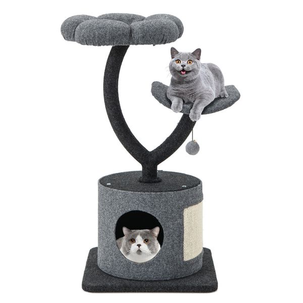 3-Layer Activity Center 35" Cat Tree Tower w/ Sisal Scratching Board & 2 Perches