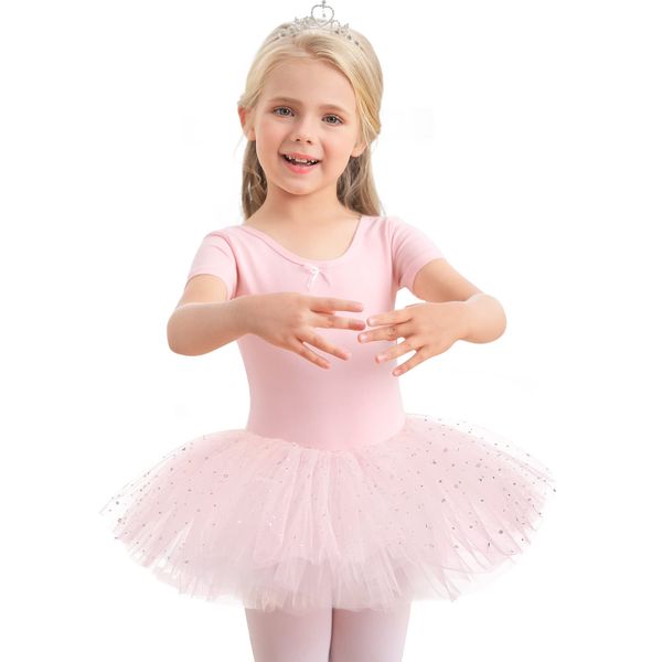 Ballet Dress Dance Tutu Sequines Ballet Outfit for Girls Kids Toddlers Cotton Ballet Leotards with Skirt