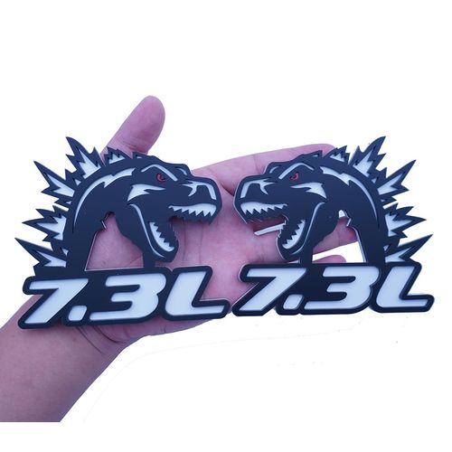 2Pc Godzilla Badges Raging 7.3 Emblem 3D Fender Angry Agressive Sticker Nameplate Replacement for Universal Car Body Motorcycle SUV Door Window Decoration (White Black)