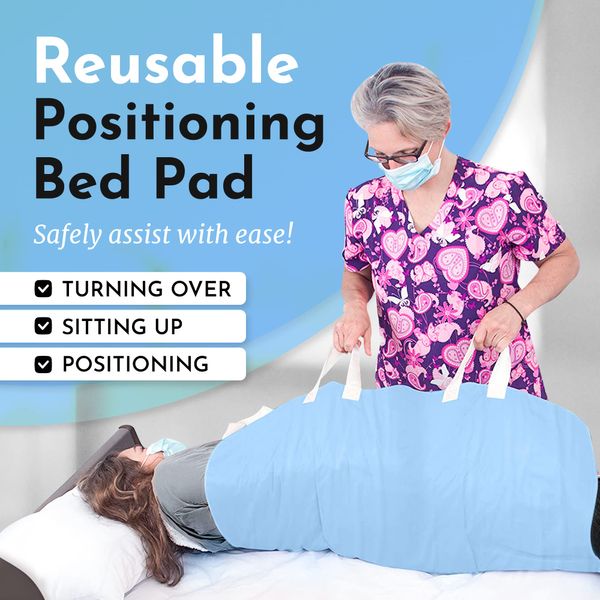 Atcha Ba Positioning Bed Pad with Handles, Incontinence Patient Lift for Home and Hospital Use, Waterproof, Reusable and Washable Bed Pads, Durable and Comfortable, 34 x 36 Inches, Blue, Pack of 1