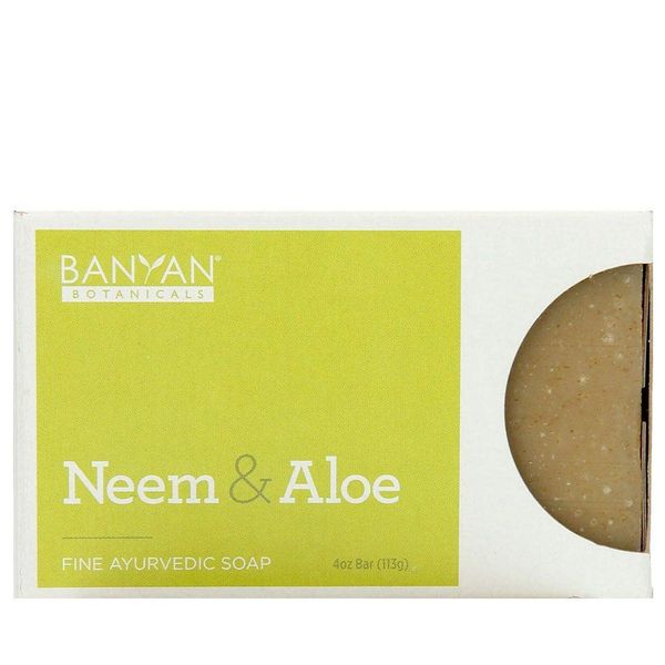 Banyan Botanicals Organic Neem & Aloe Soap - With Wheat Grass Powder, Vetiver Essential Oil & Rosemary Extract - 4 oz - Cooling & Soothing Blend that Gently Exfoliates the Skin