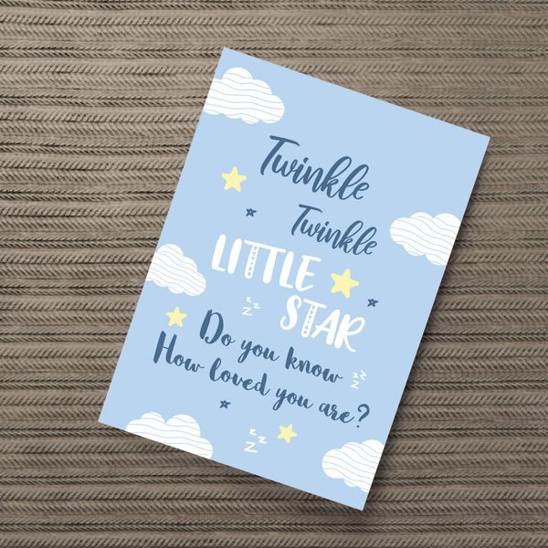 RED OCEAN Blue Nursery Prints/Nursery Room Wall Art Pictures/Baby Boys Room Decor/Bedroom Wall Decorations (A4 Print Only - Twinkle Twinkle Little Star BLUE)