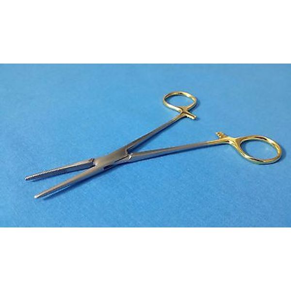 O.R GRADE KELLY HEMOSTAT LOCKING SURGICAL FORCEPS 5.5" STRAIGHT WITH GOLD HANDLE