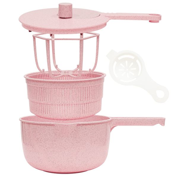 MRG 4-Way Salad Spinner, Vegetable Drainer, Bowl, Handle, Colander, Egg Separator, Anti-Slip, Whipper, Draining, Rice, Mixing, Multifunctional, 5.1 inches (13 cm), Stylish, Cookware, Preparation, Dishwasher Safe (Pink)