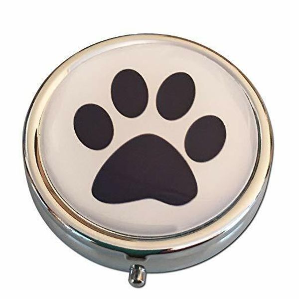 Paw Print Small Three Section Round Pocket Purse Travel Pill Box Case