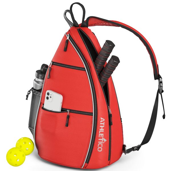 New Athletico Sling Bag - Crossbody Backpack for Pickleball, Tennis, Racquetball, and Travel for Men and Women (Red)