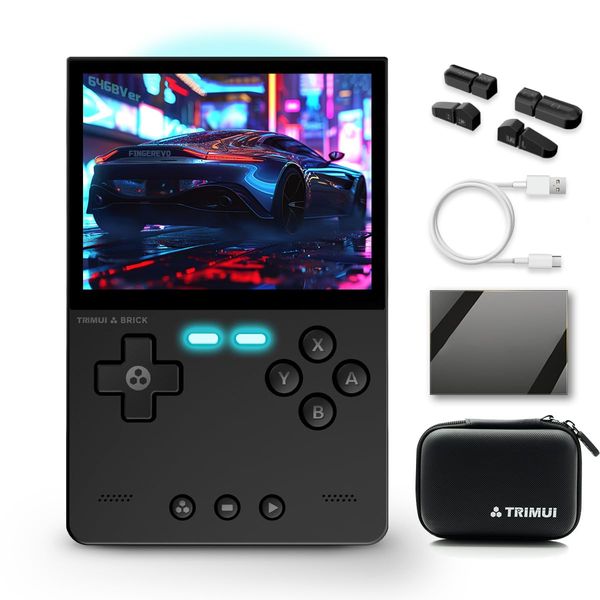 Trimui Brick Handheld Game Console 3.2-inch 1024*768 IPS Screen 3000mAh Trimui-Brick Opensource System with Portable Case and Screen Protector Black