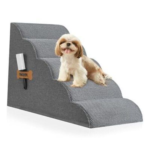 High Density Foam Dog Stairs Ramp for Beds Couches,  Pet Steps with 5-Step-Grey