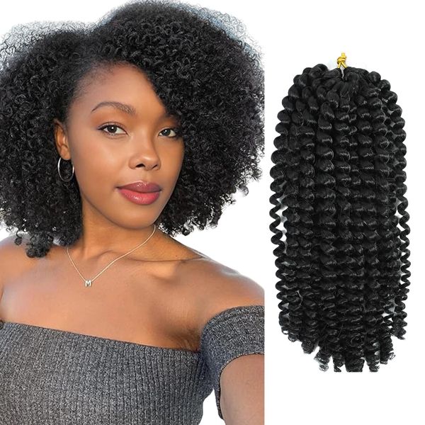 Kinky curly Crochet Hair 14 Inch Faux Locks Marlybob Crochet Hair twist For Women Short Curly Crochet Braids Hair Extension Jerry Curly Twist Hair Extensions Black